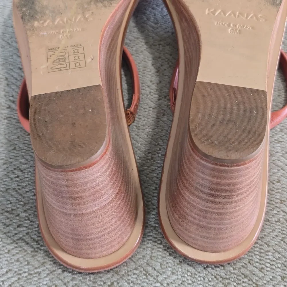 Kaanas Leather Brick Red Square Toe Wedge Sandals - Size 9